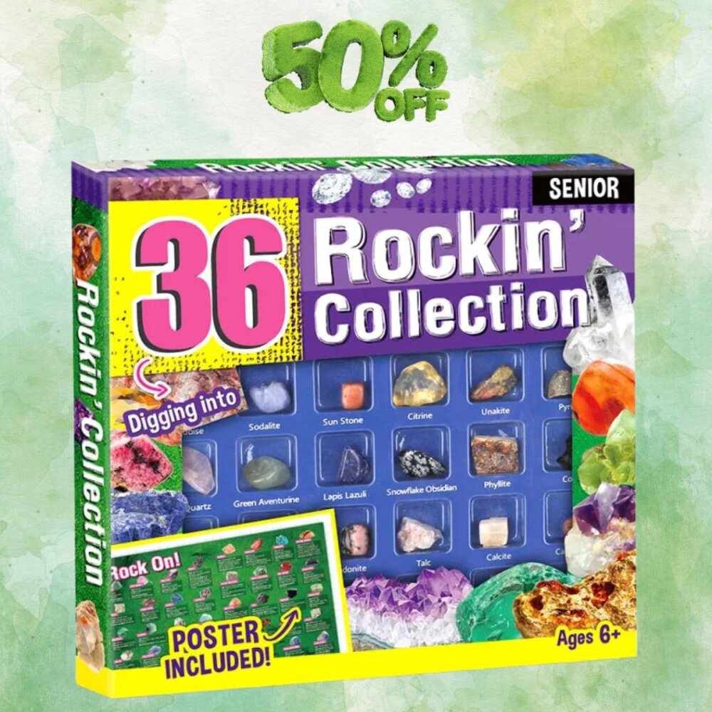 36-Piece Rock & Gemstone Kit with Guide - Educational Science Gift for Kids 6+
